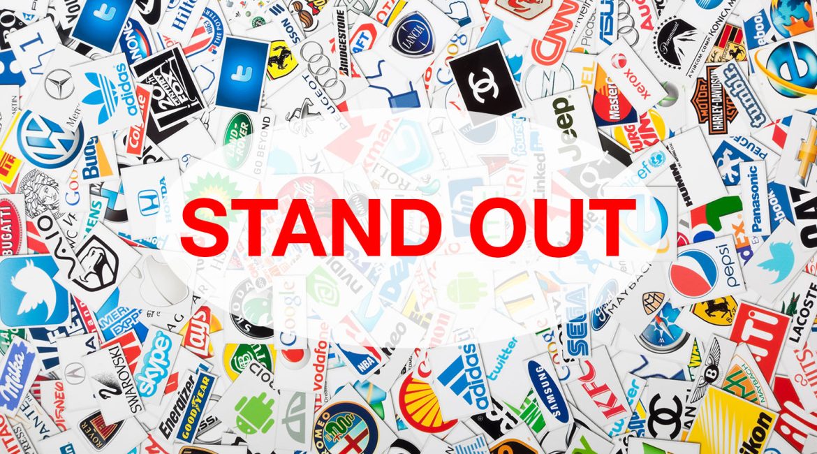 collage of known brand logos with the words 'stand out' over the image